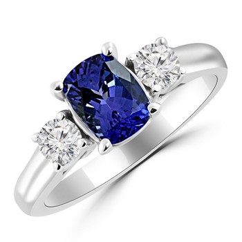 Cushion Cut Tanzanite Diamond 3 Stone Engagement Ring