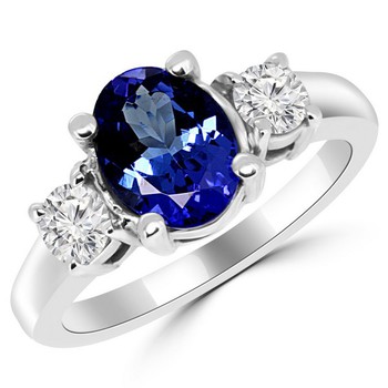 Fine 3 Stone Engagement Tanzanite Diamond Ring