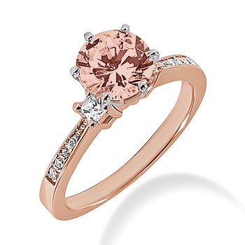 Three Stone Pink Morganite Diamond Engagement Ring