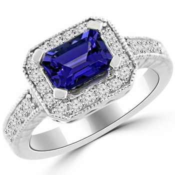Emerald Cut Antique Style Tanzanite Diamond Engagement Ring