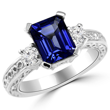3 Stone Antique Tanzanite Diamond Engagement Ring