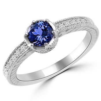 Antique Style Tanzanite Fine Diamond Engagement Gold Ring