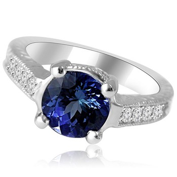 Antique Style Diamond Tanzanite Engagement Ring