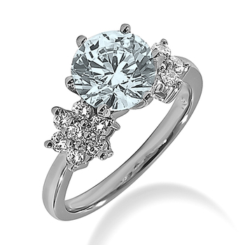 Diamond Flower Blue Aquamarine Engagement Ring