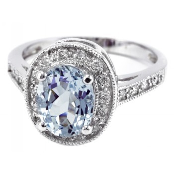 Blue Aquamarine Diamond Halo Cocktail Engagement Ring
