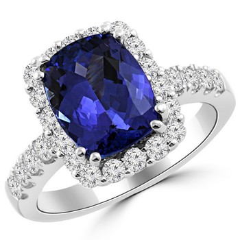 Tanzanite Diamond Cushion Cut Engagement Ring
