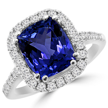 Cushion Cut Tanzanite Engagement Diamond Halo Ring