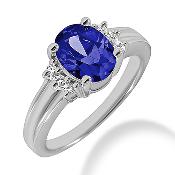 Deep Blue Oval Tanzanite Fine Diamond Engagement Ring
