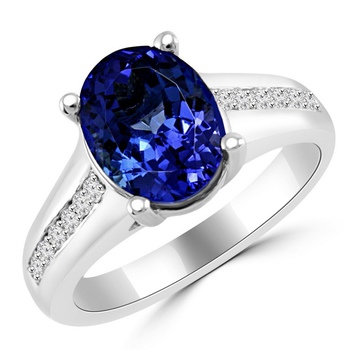 Fine Deep Blue Tanzanite Diamond Engagement Ring