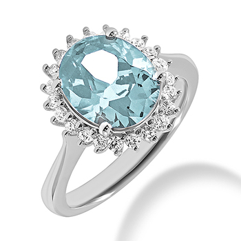 Diamond Halo Cocktail Blue Aquamarine Engagement Ring