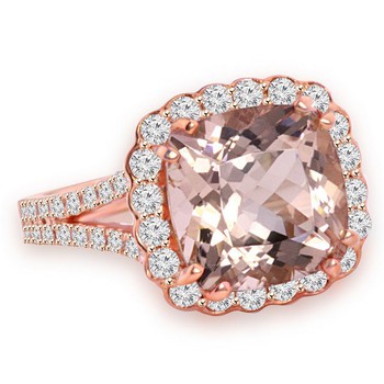 Peach Pink Morganite Split Ring Diamond Halo Engagement Band