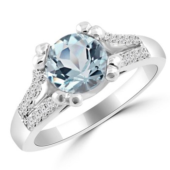 Sky Blue Aquamarine Diamond Split Shank Engagement Ring