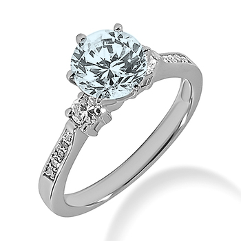 Elegant 3 Stone Aquamarine Diamond Engagement Ring