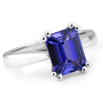 Emeral Cut Fine Tanzanite Solitaire Engagement Ring