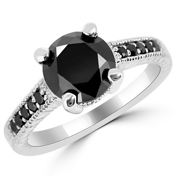 Fancy Engraved Vintage Black Diamond Engagement Ring