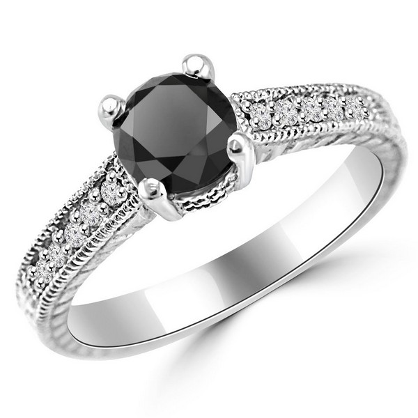 Fancy Black Diamond Engagement Ring With Antique Style Engraving