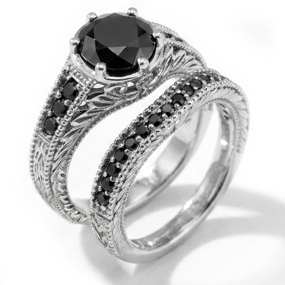 Fancy Black Diamond Engagement Ring Bridal Set