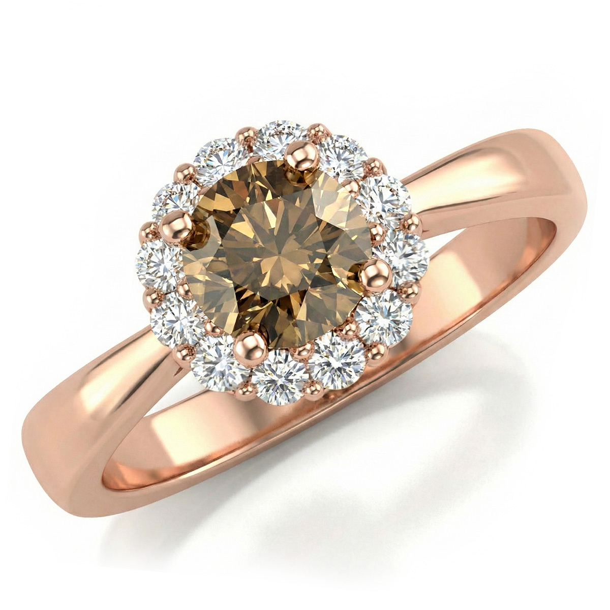 Brown Diamond Halo Engagement Ring 14k Rose Gold