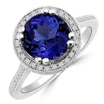 Fine Deep Blue Cocktail Diamond Tanzanite Engagement Ring