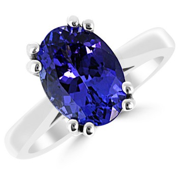 Deep Blue Oval Tanzanite Solitaire Engagement Ring