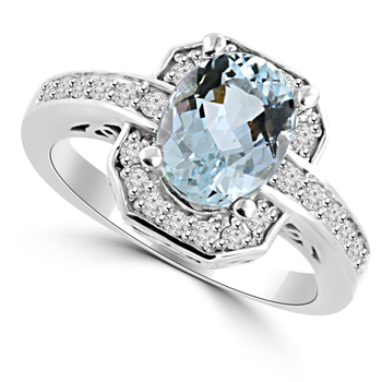 Oval Diamond Halo Aquamarine Engagement Ring