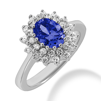 Halo Cluster Fine Tanzanite Diamond Cocktail Engagement Ring