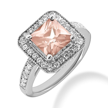 Diamond Halo Morganite Cocktail Engagement Ring