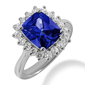 Large Tanzanite Diamond Halo Cocktail Engagement Ring