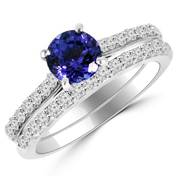 Matching Tanzanite Diamond Engagement Ring Set