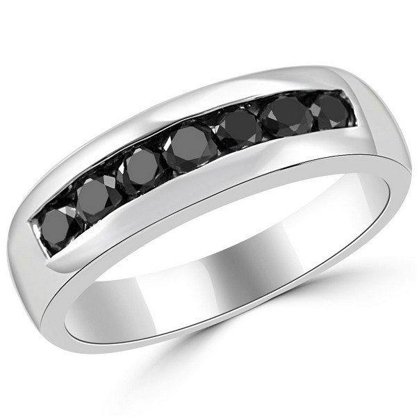 Men's Black Diamond Channel Set Wedding Ring Band