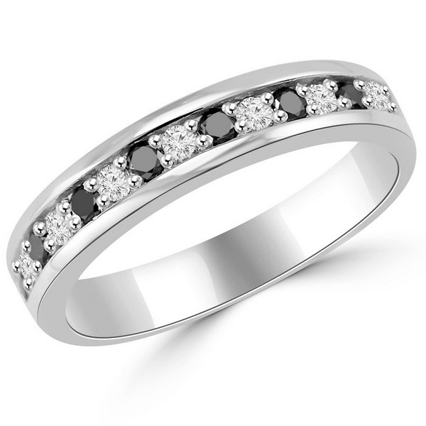 Black and White Diamond Wedding Band Ring for Men