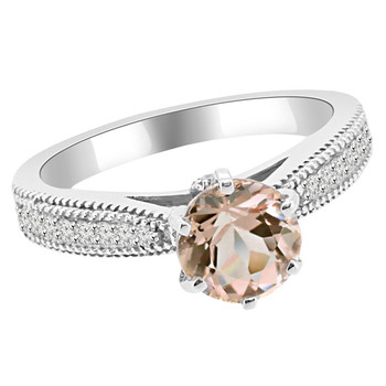 Morganite Peach Pink Diamond Antique Engagement Ring Set