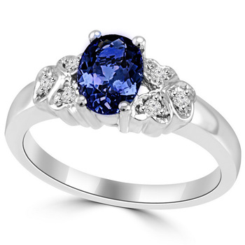 Oval Deep Blue Tanzanite Diamond Engagement Ring