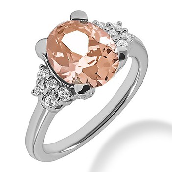 Oval Peach Pink Morganite Diamond Engagement Ring