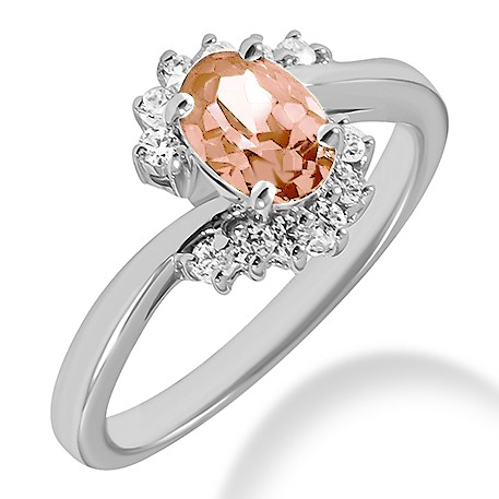 Peach Pink Oval Morganite Diamond Engagement Ring