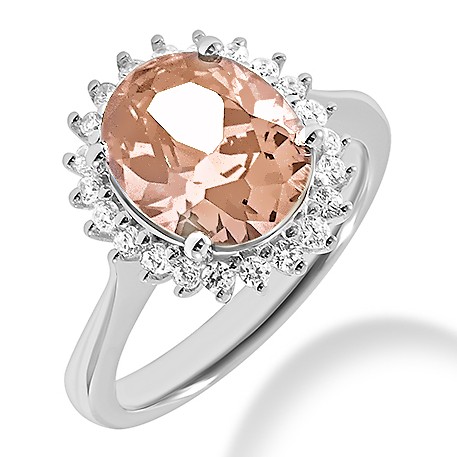 Oval Peach Pink Morganite and Diamond Cocktail Ring