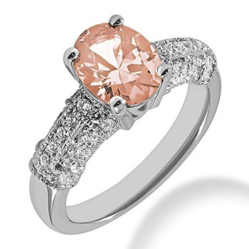 Peach Pink Oval Morganite Engagement Diamond Ring