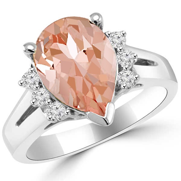 Pear Cut Peach Pink Morganite Diamond Engagement Ring