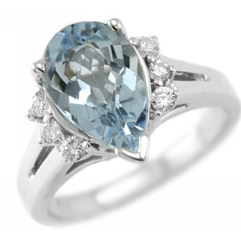 3 Carat Pear Shape Aquamarine Diamond Engagement Ring