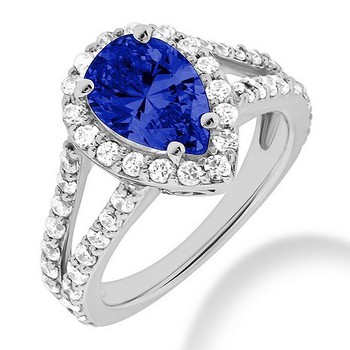 Diamond Halo Pear Shape Tanzanite Engagement Ring