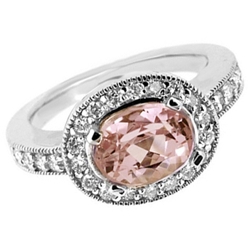 Diamond Halo Peach Morganite Engagement Ring