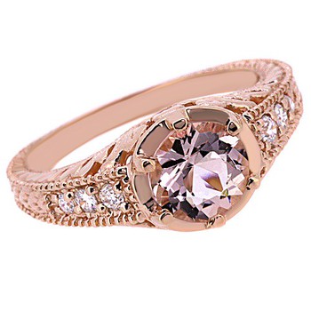 Antique Engagement Set Pink Morganite Diamond Ring