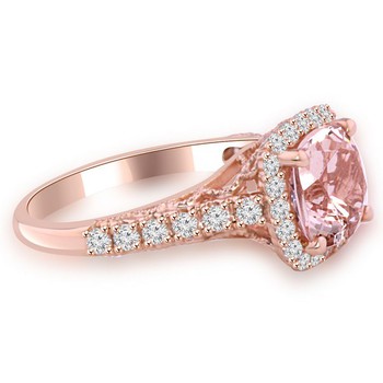 Peach Morganite Pink Halo Diamond Engagement Ring