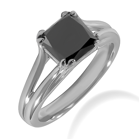 Princess Cut Black Diamond Solitaire Split Engagement Ring