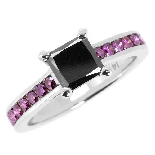 Princess Cut Black & Purple Diamond Channel Engagement Ring