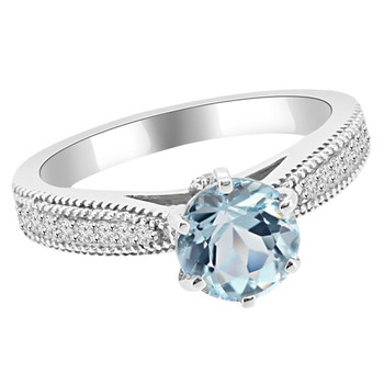 Round Aquamarine Diamond Vintage Style Engagement Ring