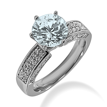 Blue Round Aquamarine Diamond Pave Engagement Ring