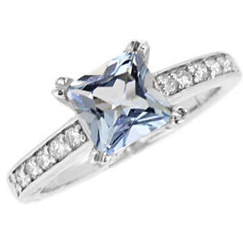 Sky Blue Aquamarine Diamond Princess Cut Engagement Ring