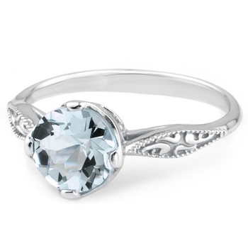 Solitaire Vintage Style Blue Aquamarine Engagement Ring