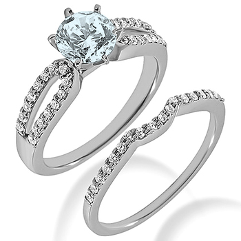 Diamond Blue Aquamarine Engagement Ring Set Split